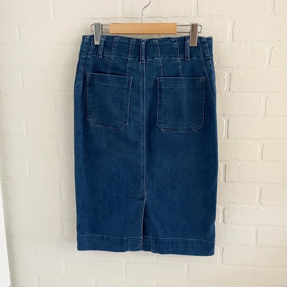 Anthropologie x Maeve Denim Pencil Skirt Dark Wash Pockets Cotton Stretch Sz XS - Picture 6 of 10